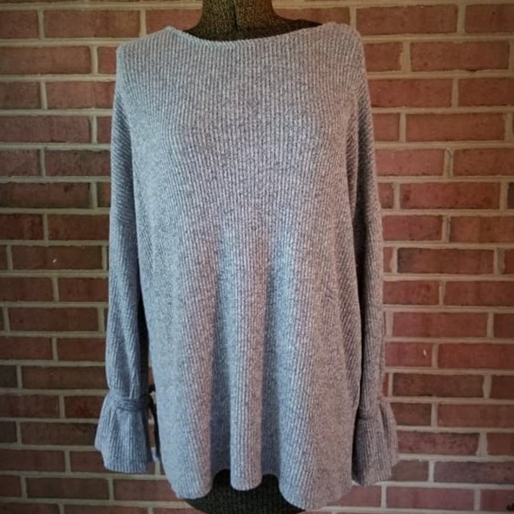 LUCKY BRAND Black Gray Heather 1X Ruffle Sleeves